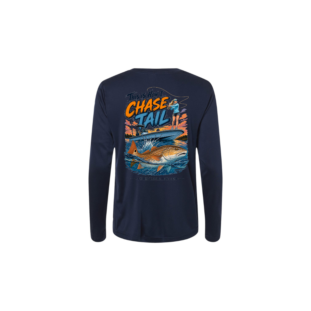 This Is How I Chase Tail – Women's Long Sleeve in Classic Navy - back view