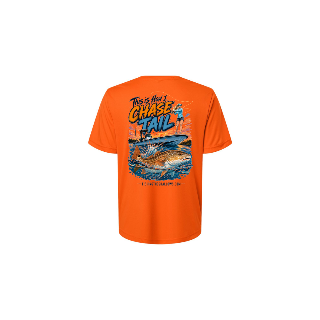This Is How I Chase Tail – Women's Short Sleeve in Campus Orange - back view
