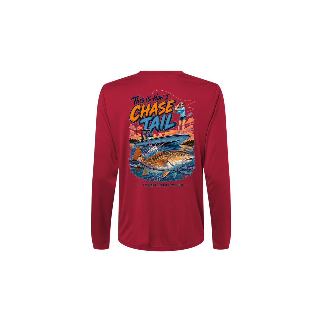 This Is How I Chase Tail – Women's Long Sleeve in Classic Red - back view