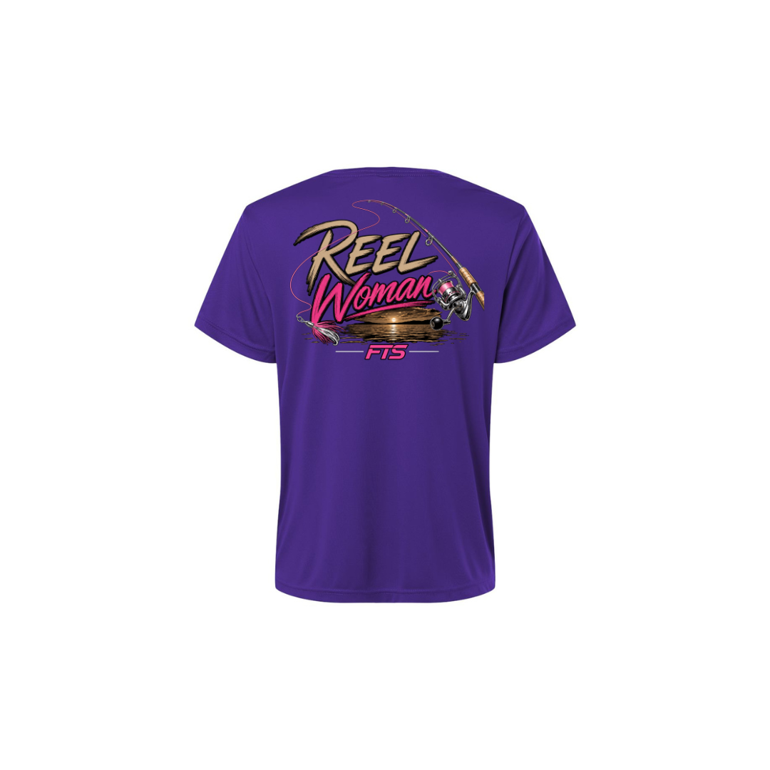Reel Woman Pink – Women's Short Sleeve in Campus Purple - back view