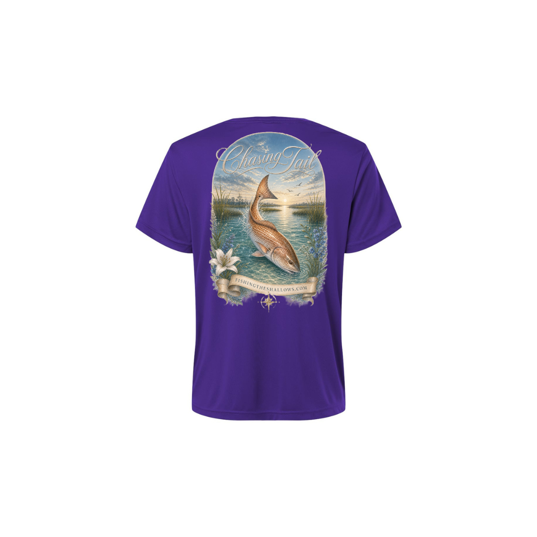 Diving Redfish – Women's Short Sleeve in Campus Purple - back view