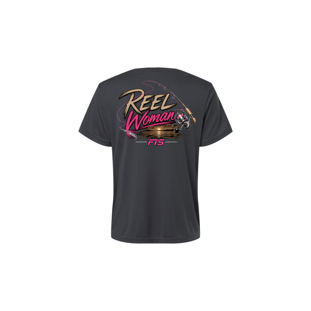 Reel Woman Pink – Women's Short Sleeve in Carbon - back view
