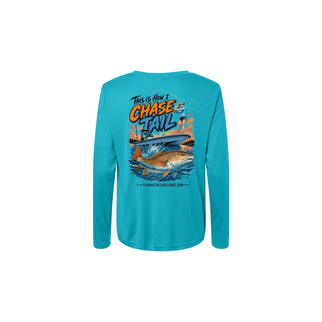 This Is How I Chase Tail – Women's Long Sleeve in Clear Teal - back view