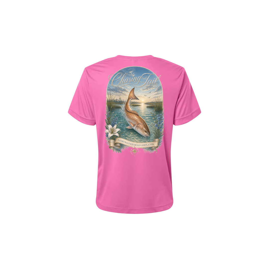 Diving Redfish – Women's Short Sleeve in Charity Pink - back view