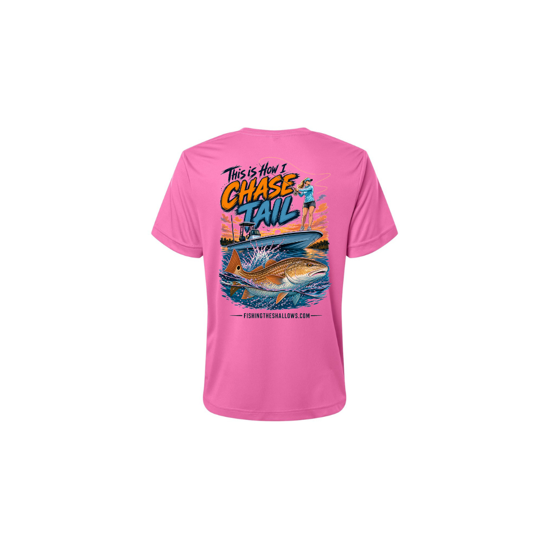 This Is How I Chase Tail – Women's Short Sleeve in Charity Pink - back view