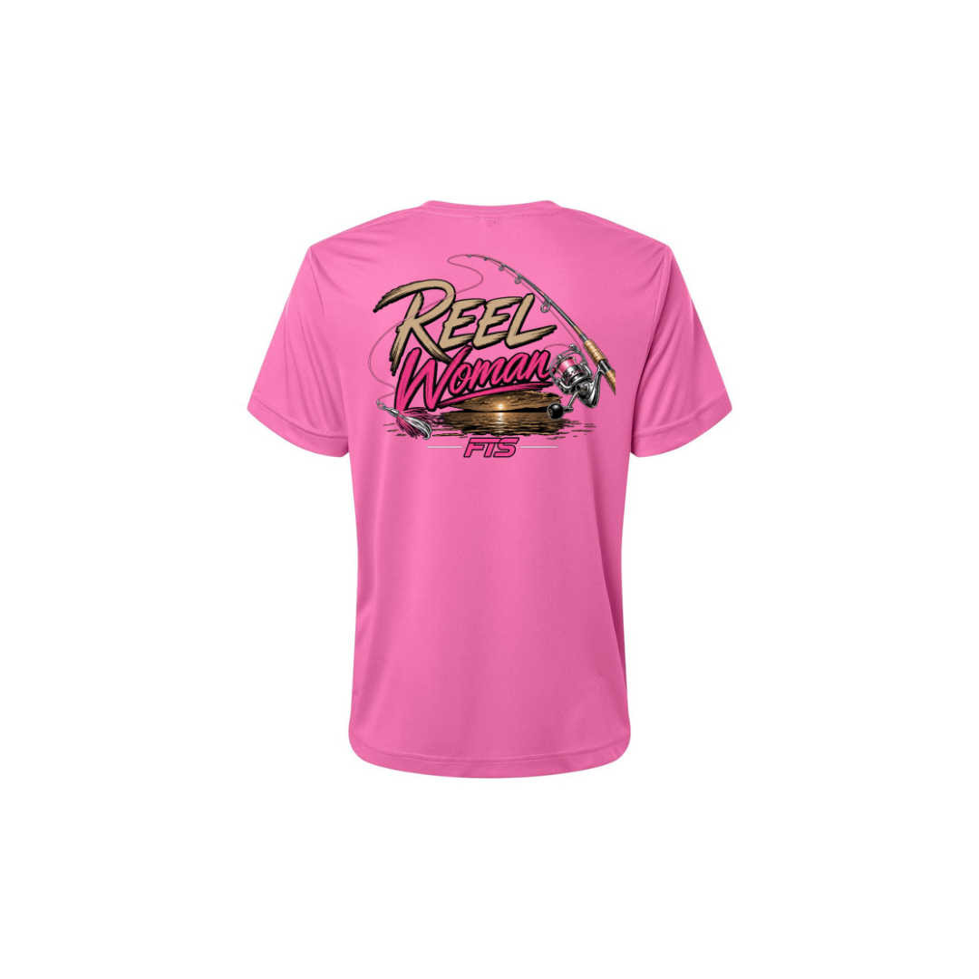 Reel Woman Pink – Women's Short Sleeve in Charity Pink - back view