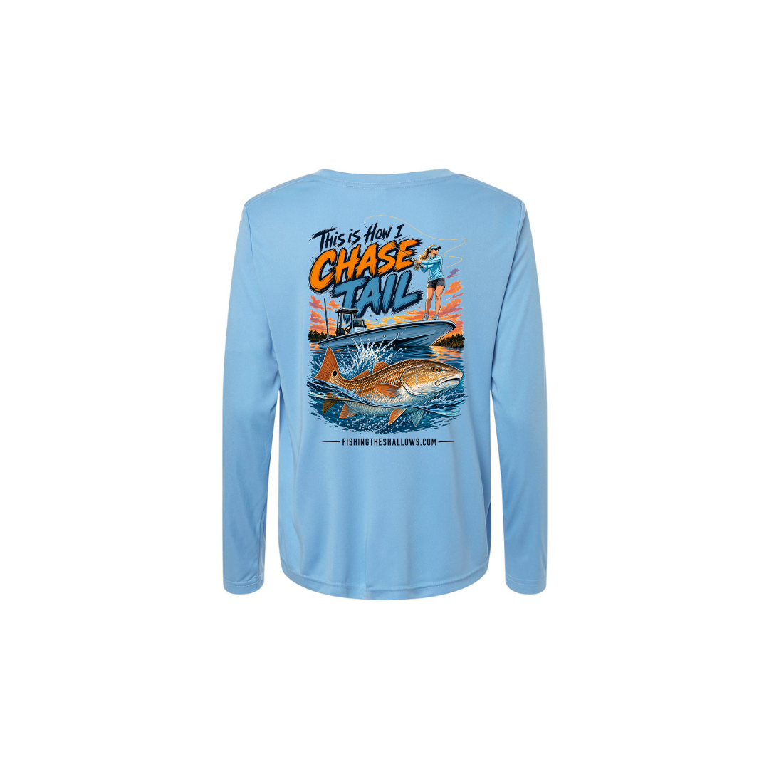 This Is How I Chase Tail – Women's Long Sleeve in Columbia Blue - back view