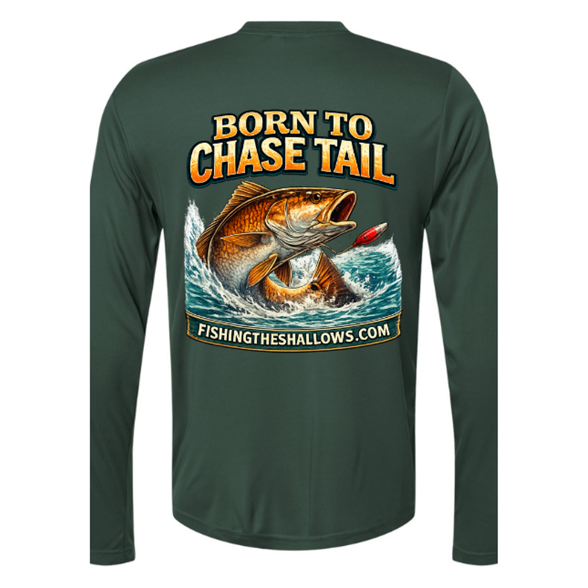 Born To Chase LS in Forest, back view - mens long sleeve performance fishing shirt by Fishing The Shallows