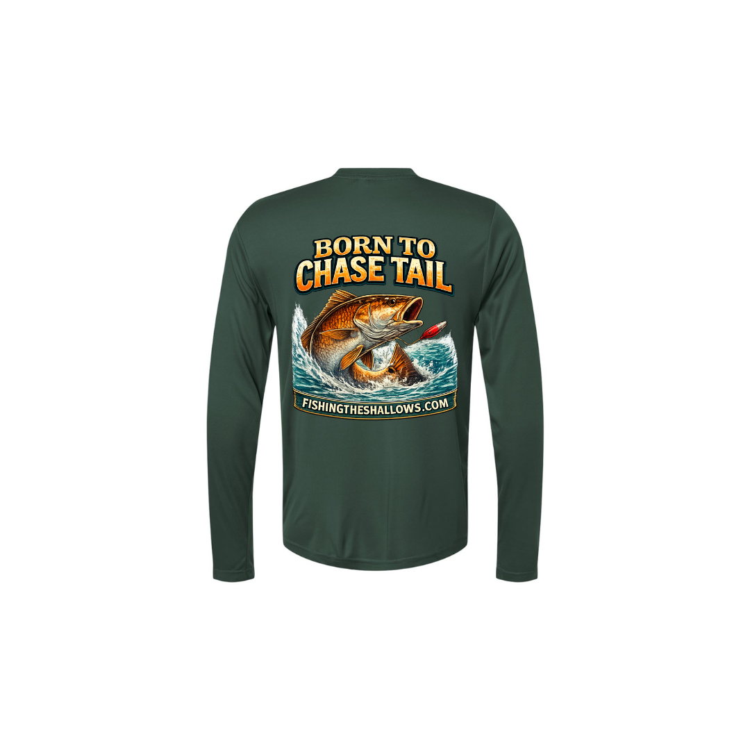 Born To Chase LS in Forest, back view - mens long sleeve performance fishing shirt by Fishing The Shallows
