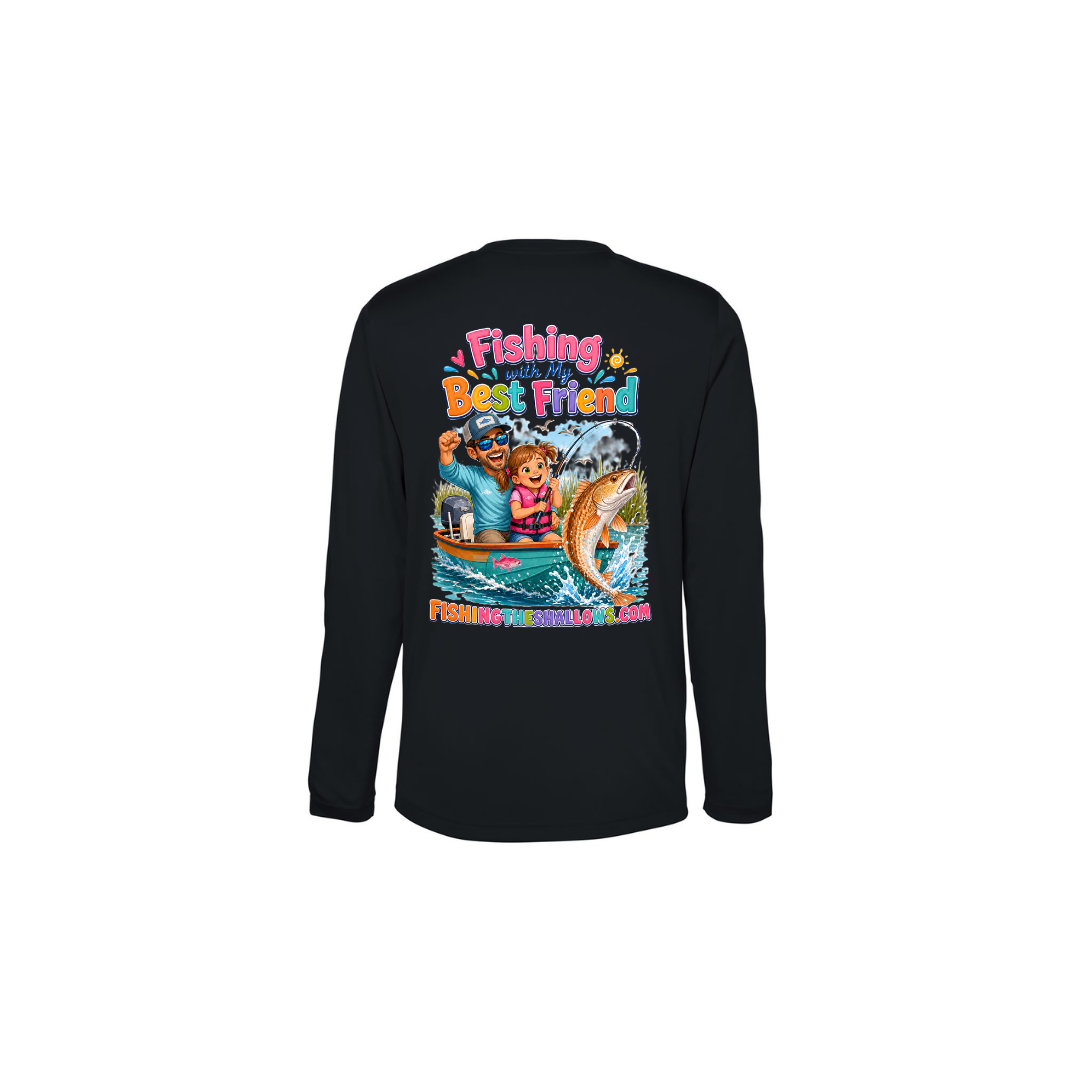 Best Friend Fishing – Girls Long Sleeve in Black - back view