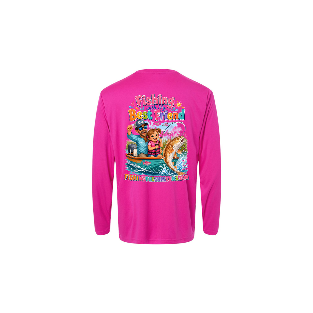 Best Friend Fishing – Girls Long Sleeve in Bright Magenta - back view