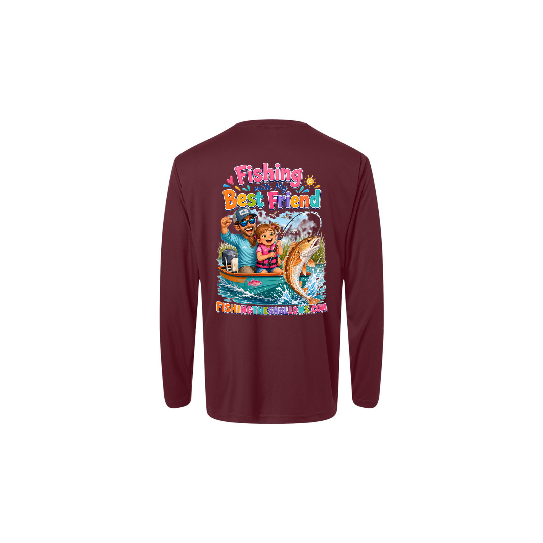 Best Friend Fishing – Girls Long Sleeve in Burgundy - back view