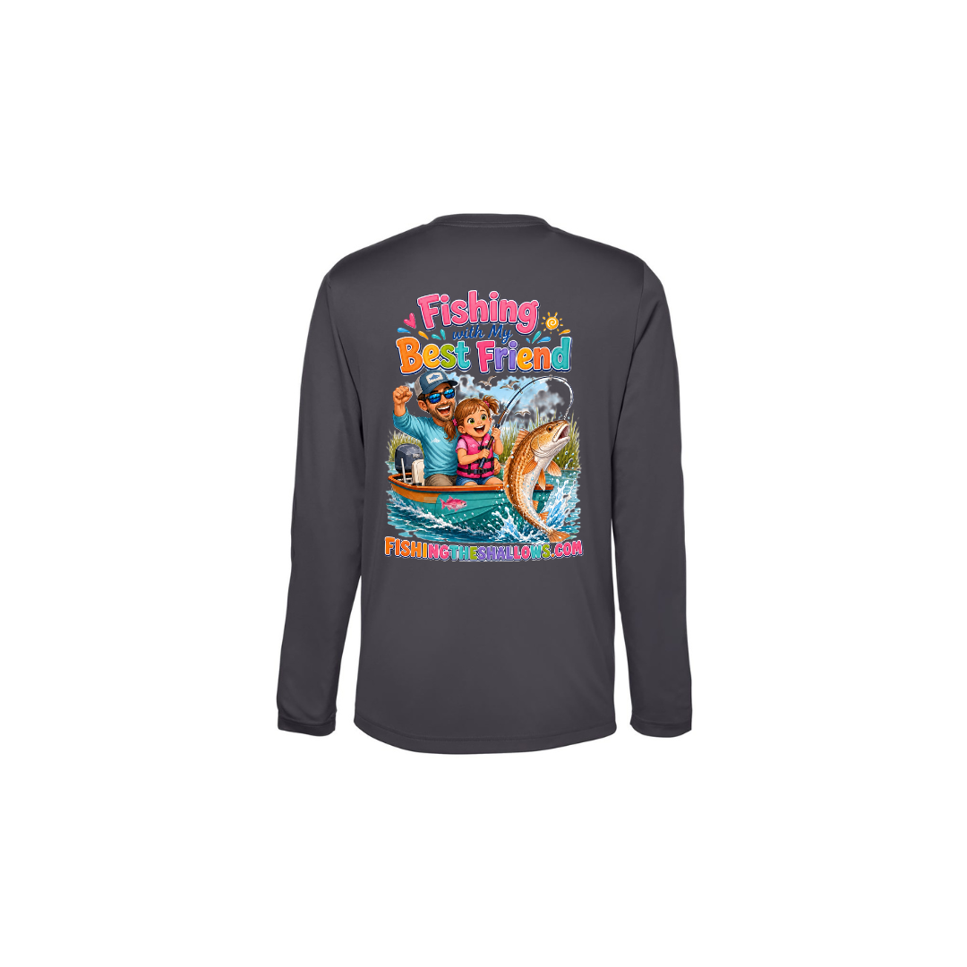 Best Friend Fishing – Girls Long Sleeve in Carbon - back view