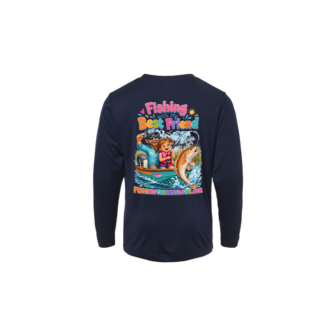 Best Friend Fishing – Girls Long Sleeve in Classic Navy - back view