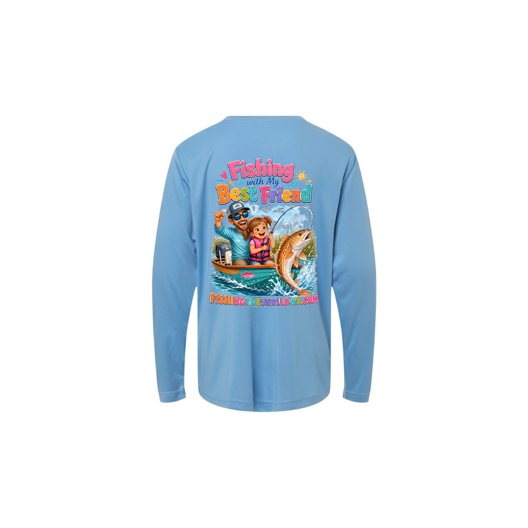 Best Friend Fishing – Girls Long Sleeve in Columbia Blue - back view