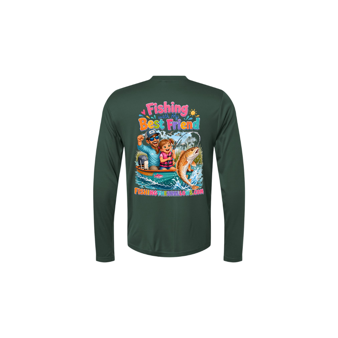 Best Friend Fishing – Girls Long Sleeve in Forest - back view