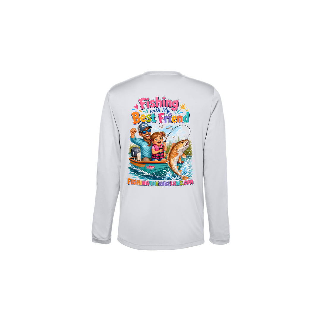 Best Friend Fishing – Girls Long Sleeve in Platinum - back view