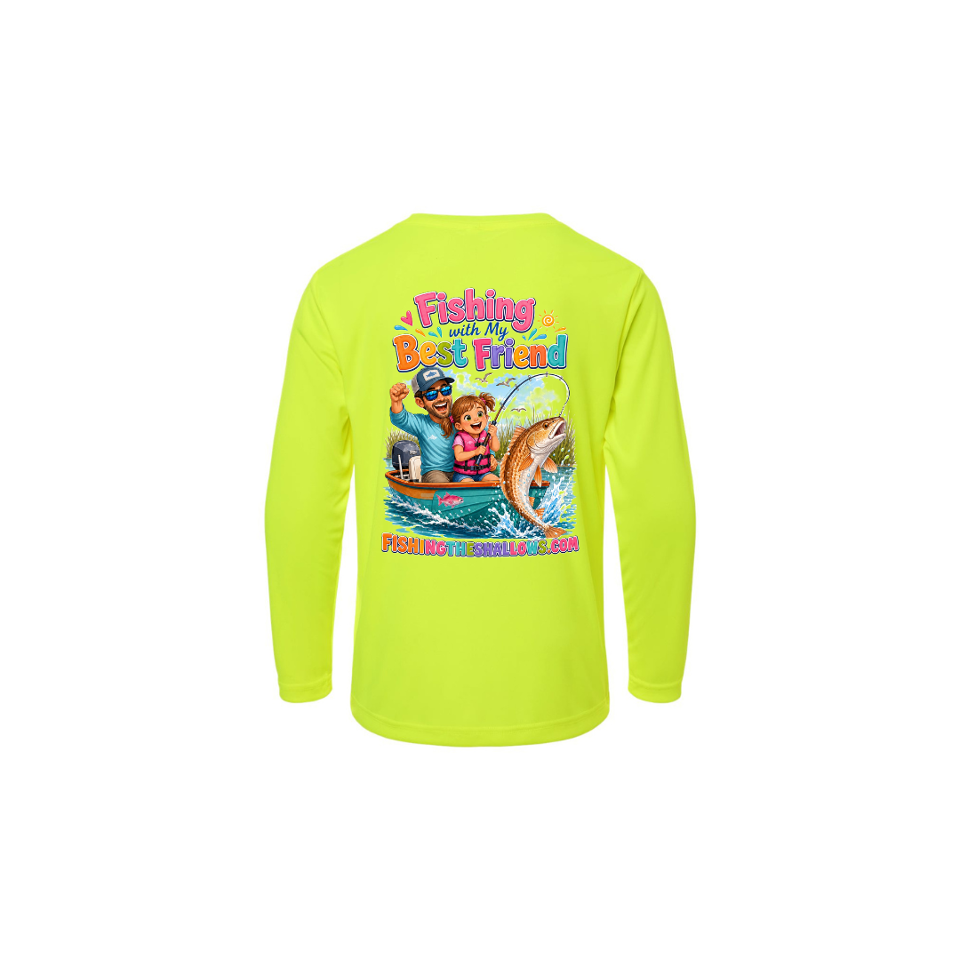 Best Friend Fishing – Girls Long Sleeve in Safety Yellow - back view