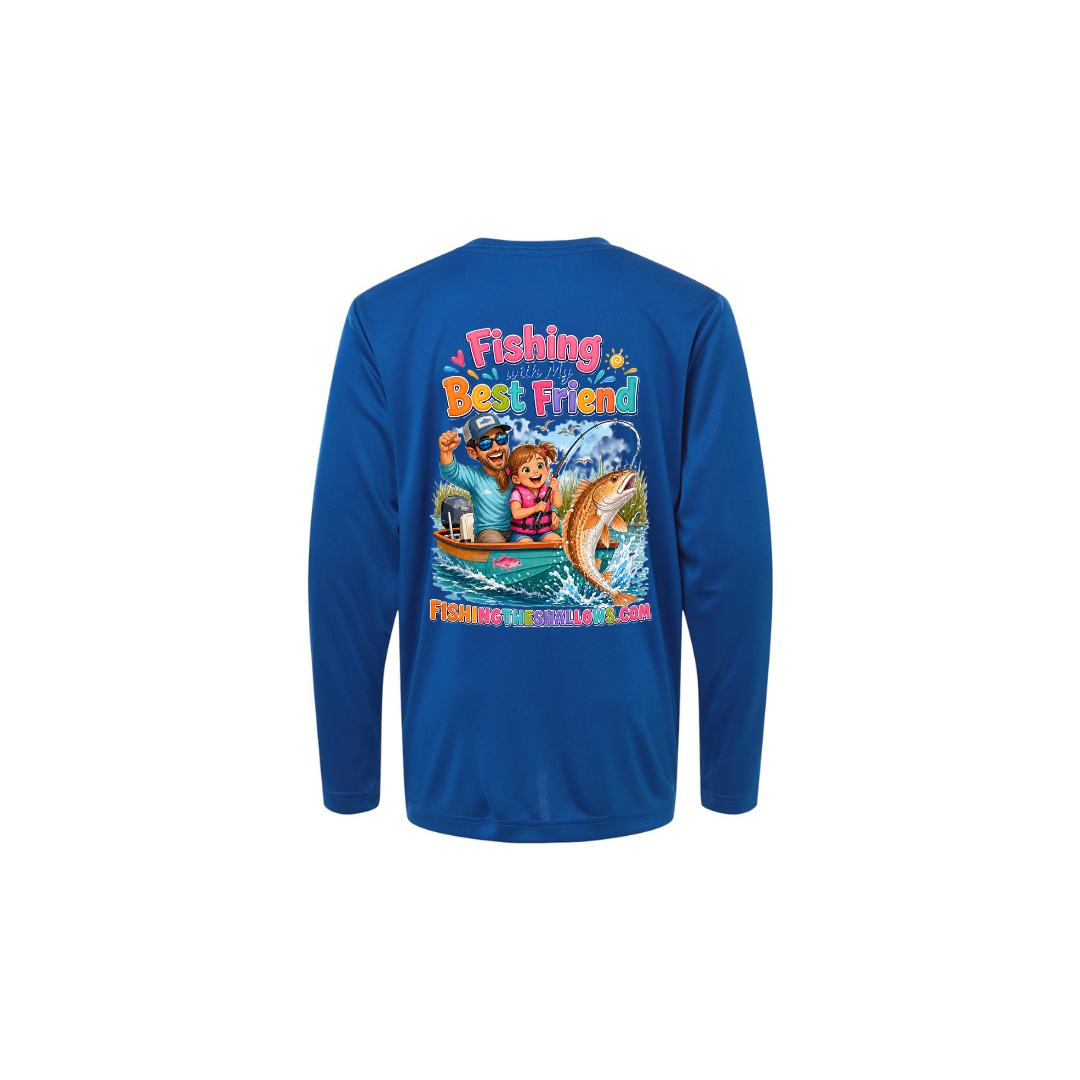 Best Friend Fishing – Girls Long Sleeve in True Royal - back view