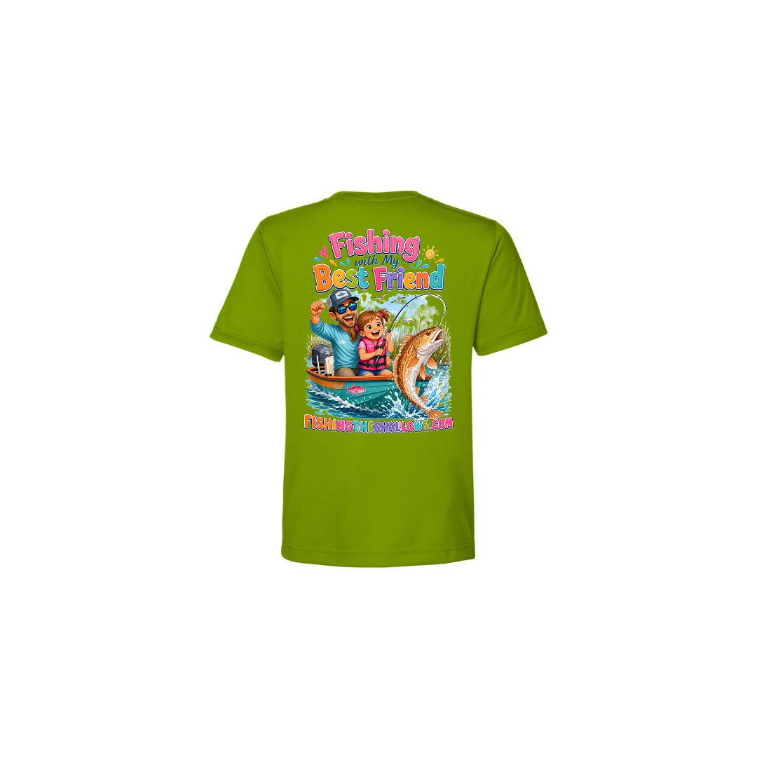 Best Friend Fishing – Girls Short Sleeve in Acid Green - back view