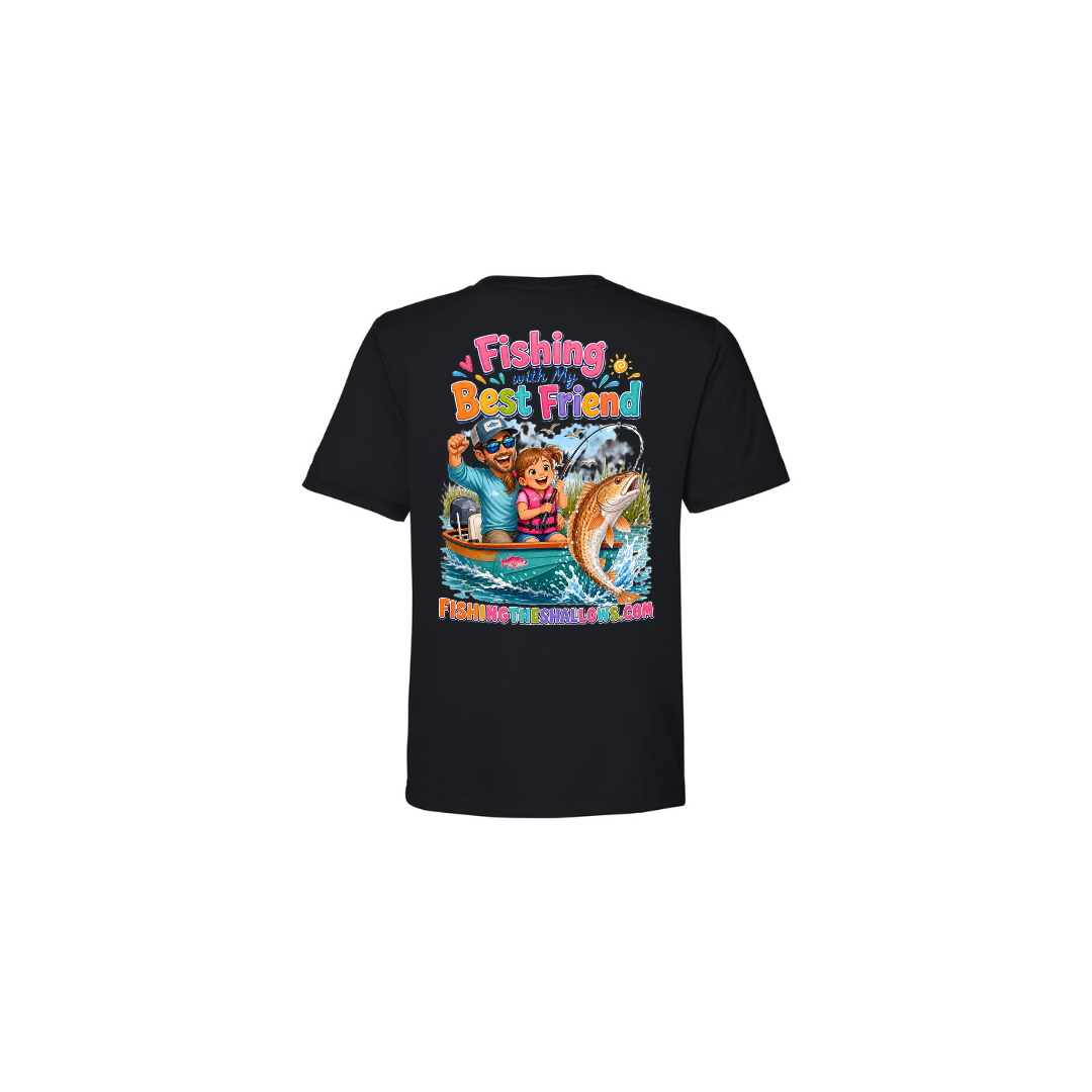 Best Friend Fishing – Girls Short Sleeve in Black - back view