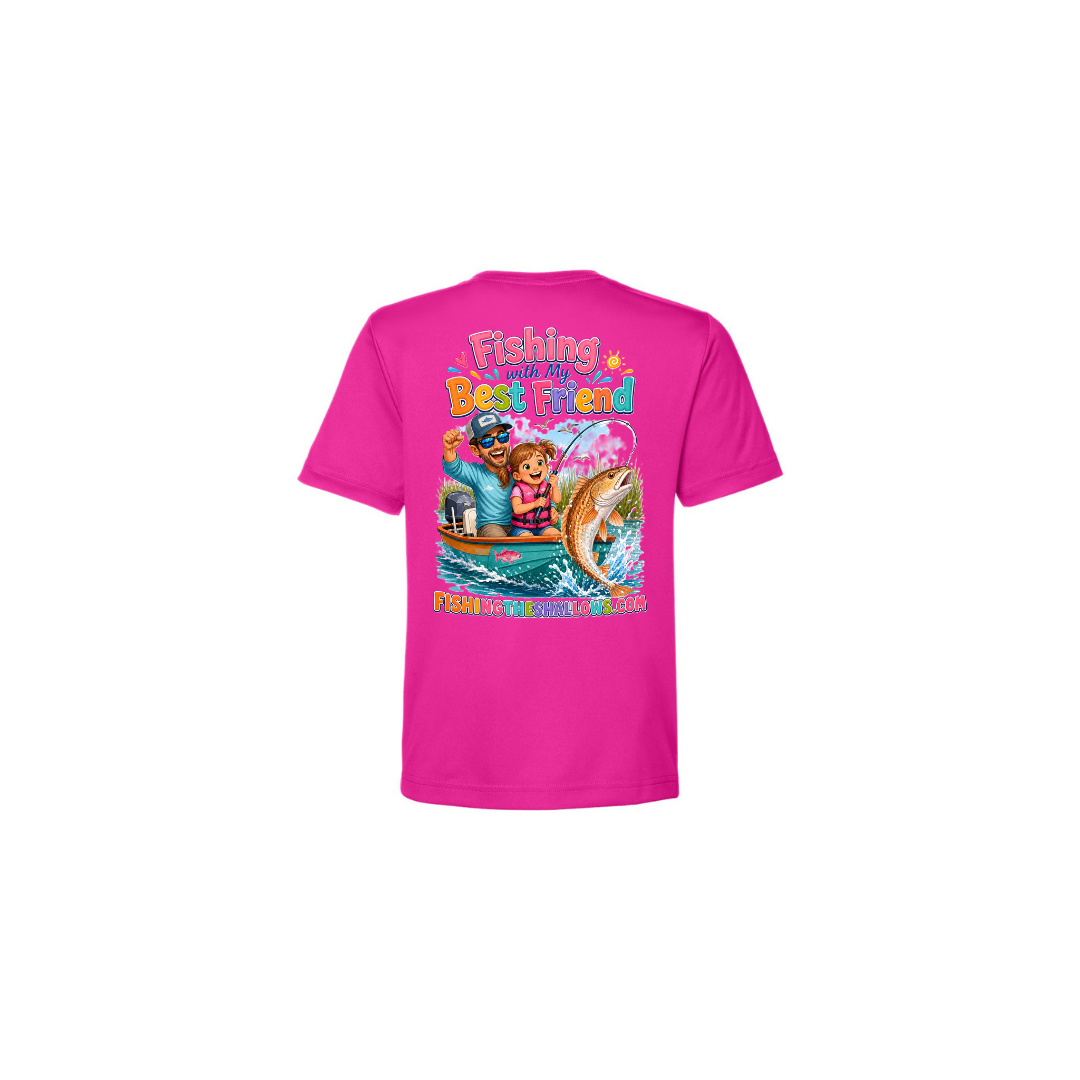 Best Friend Fishing – Girls Short Sleeve in Bright Magenta - back view