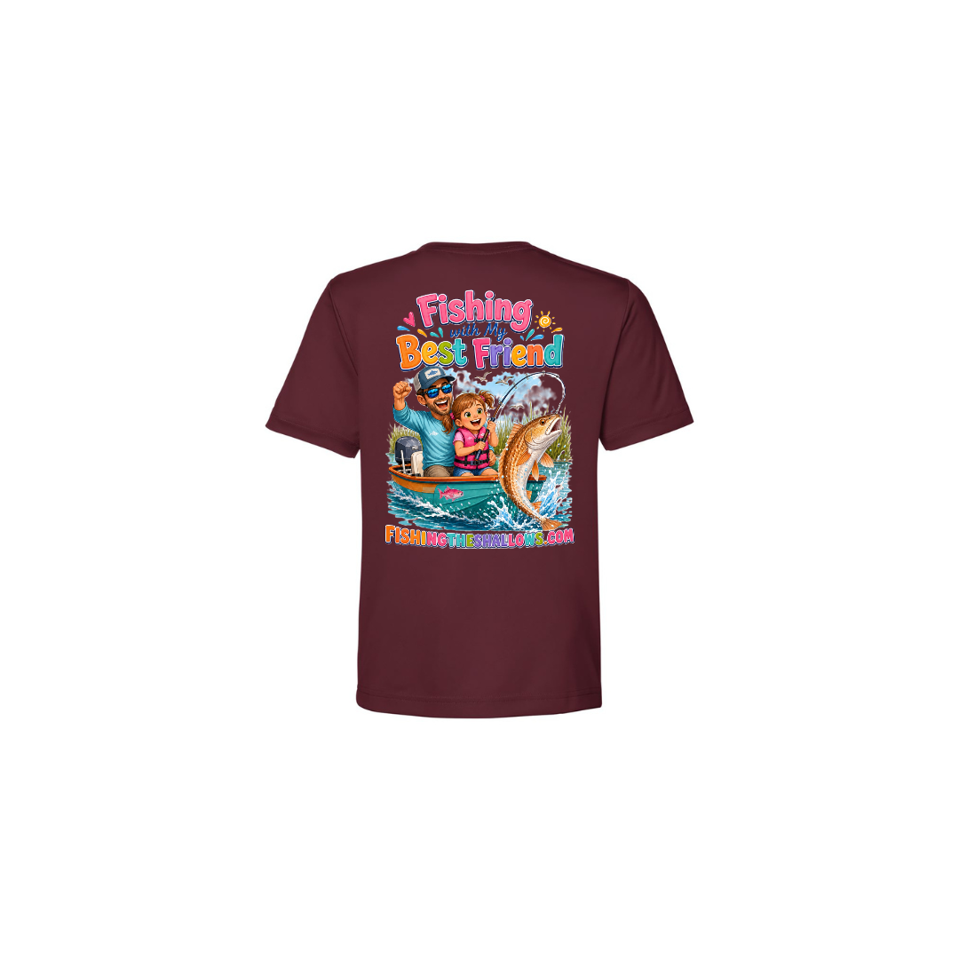 Best Friend Fishing – Girls Short Sleeve in Burgundy - back view