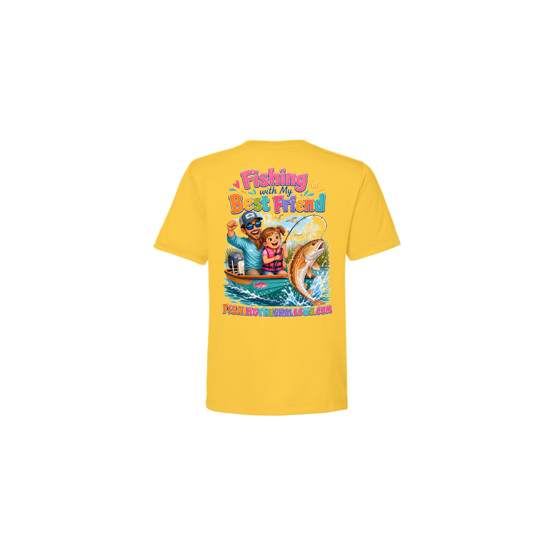 Best Friend Fishing – Girls Short Sleeve in Campus Gold - back view