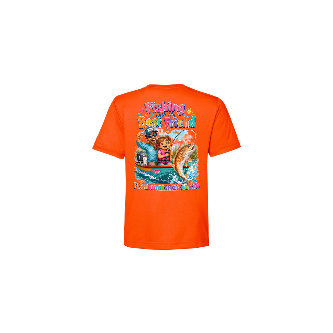 Best Friend Fishing – Girls Short Sleeve in Campus Orange - back view
