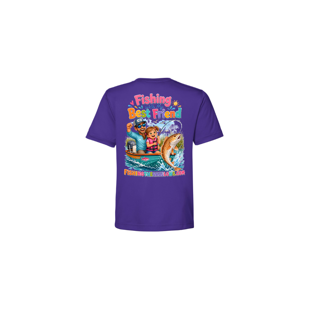 Best Friend Fishing – Girls Short Sleeve in Campus Purple - back view