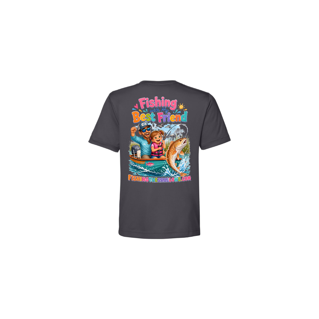 Best Friend Fishing – Girls Short Sleeve in Carbon - back view