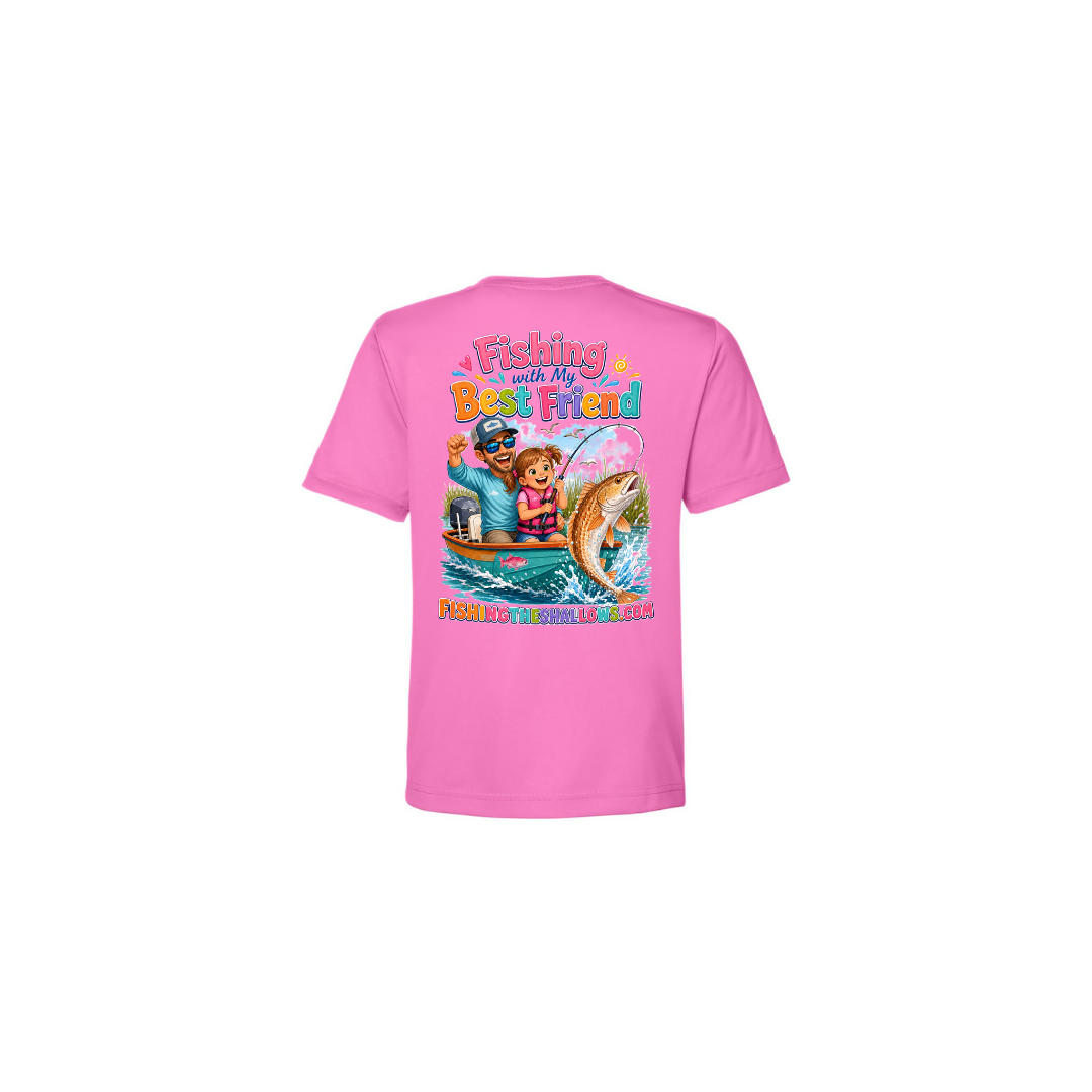 Best Friend Fishing – Girls Short Sleeve in Charity Pink - back view