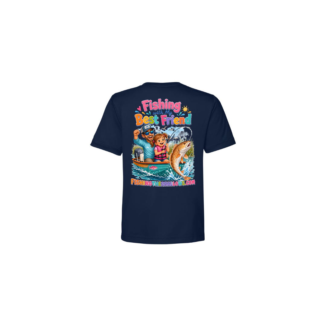 Best Friend Fishing – Girls Short Sleeve in Classic Navy - back view