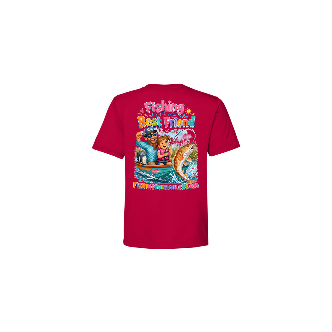 Best Friend Fishing – Girls Short Sleeve in Classic Red - back view