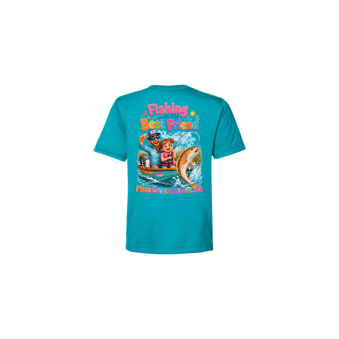 Best Friend Fishing – Girls Short Sleeve in Clear Teal - back view