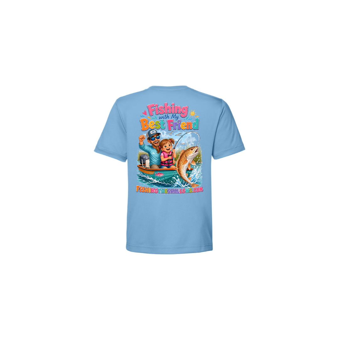 Best Friend Fishing – Girls Short Sleeve in Columbia Blue - back view