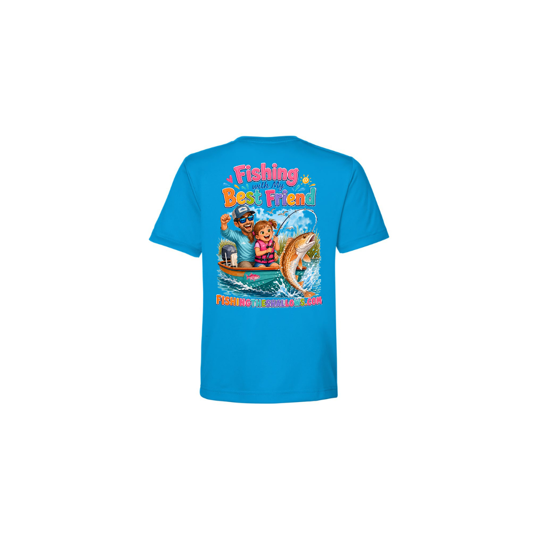 Best Friend Fishing – Girls Short Sleeve in Electric Blue - back view
