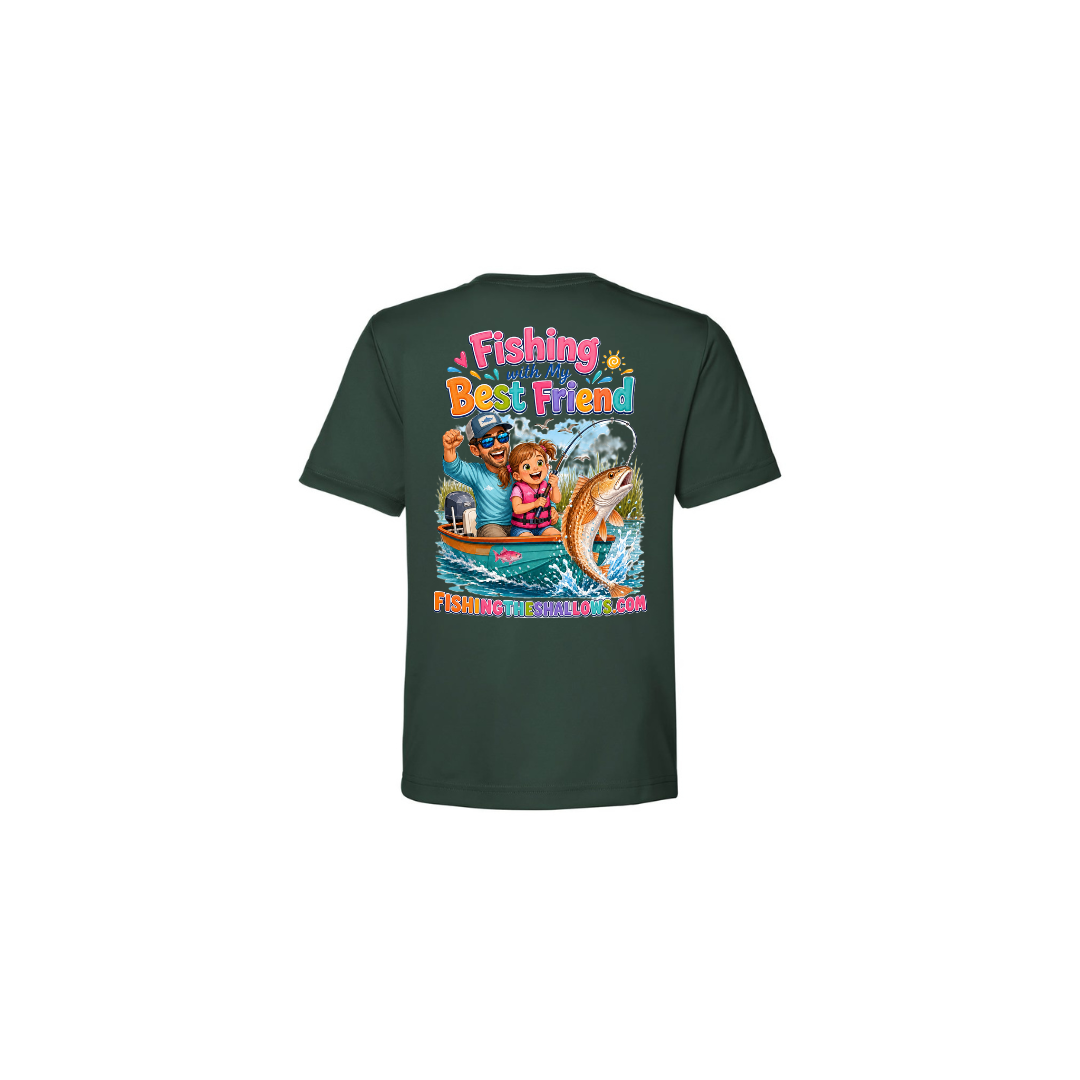 Best Friend Fishing – Girls Short Sleeve in Forest - back view
