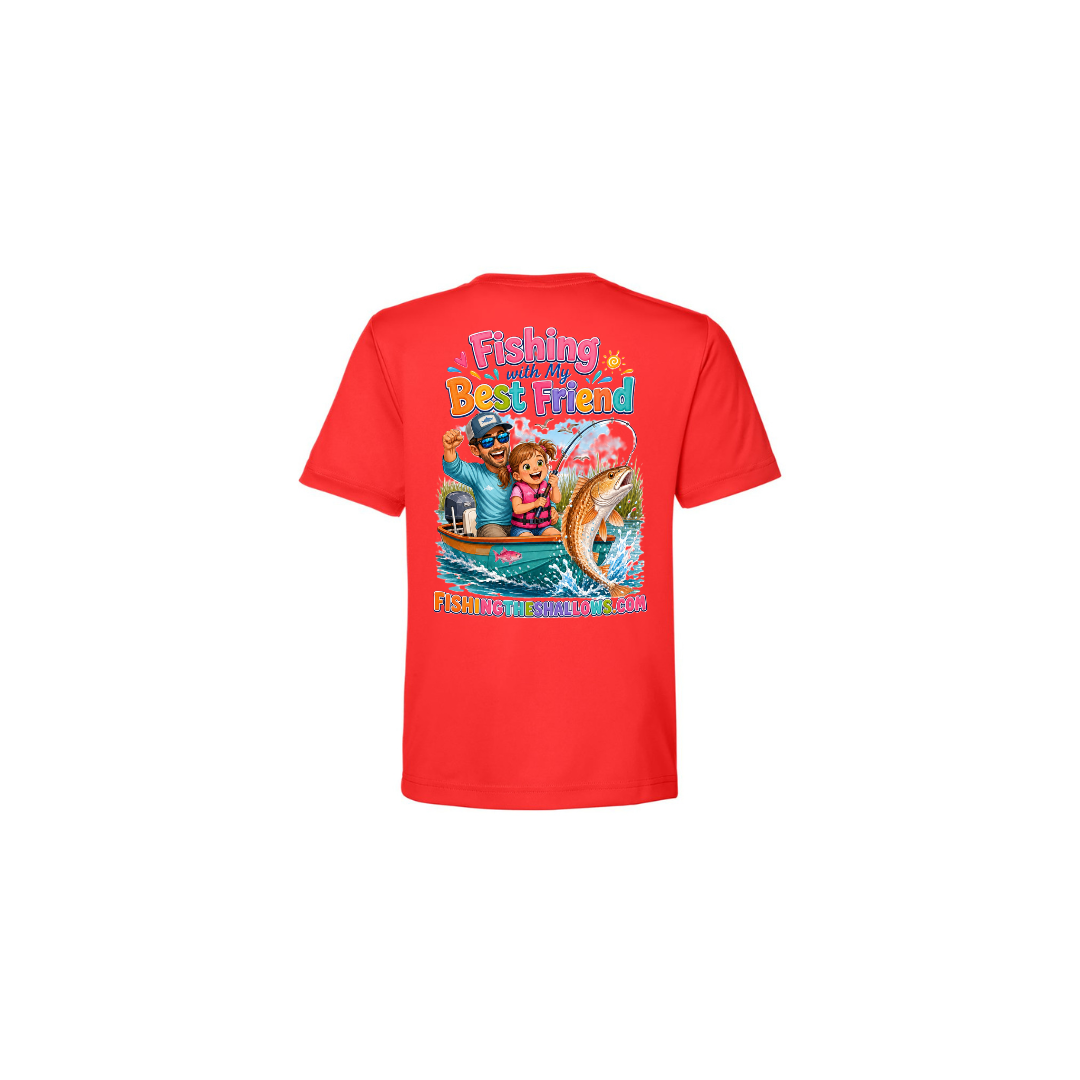 Best Friend Fishing – Girls Short Sleeve in Marina Red - back view