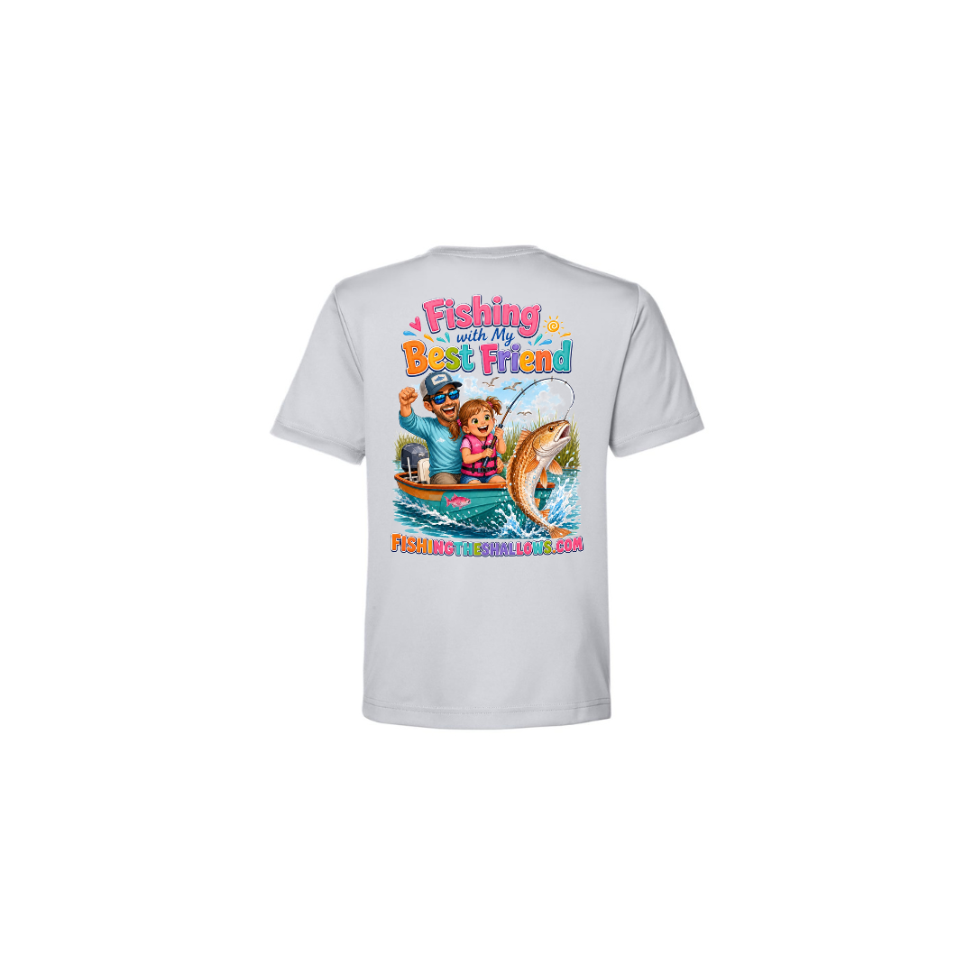 Best Friend Fishing – Girls Short Sleeve in Platinum - back view