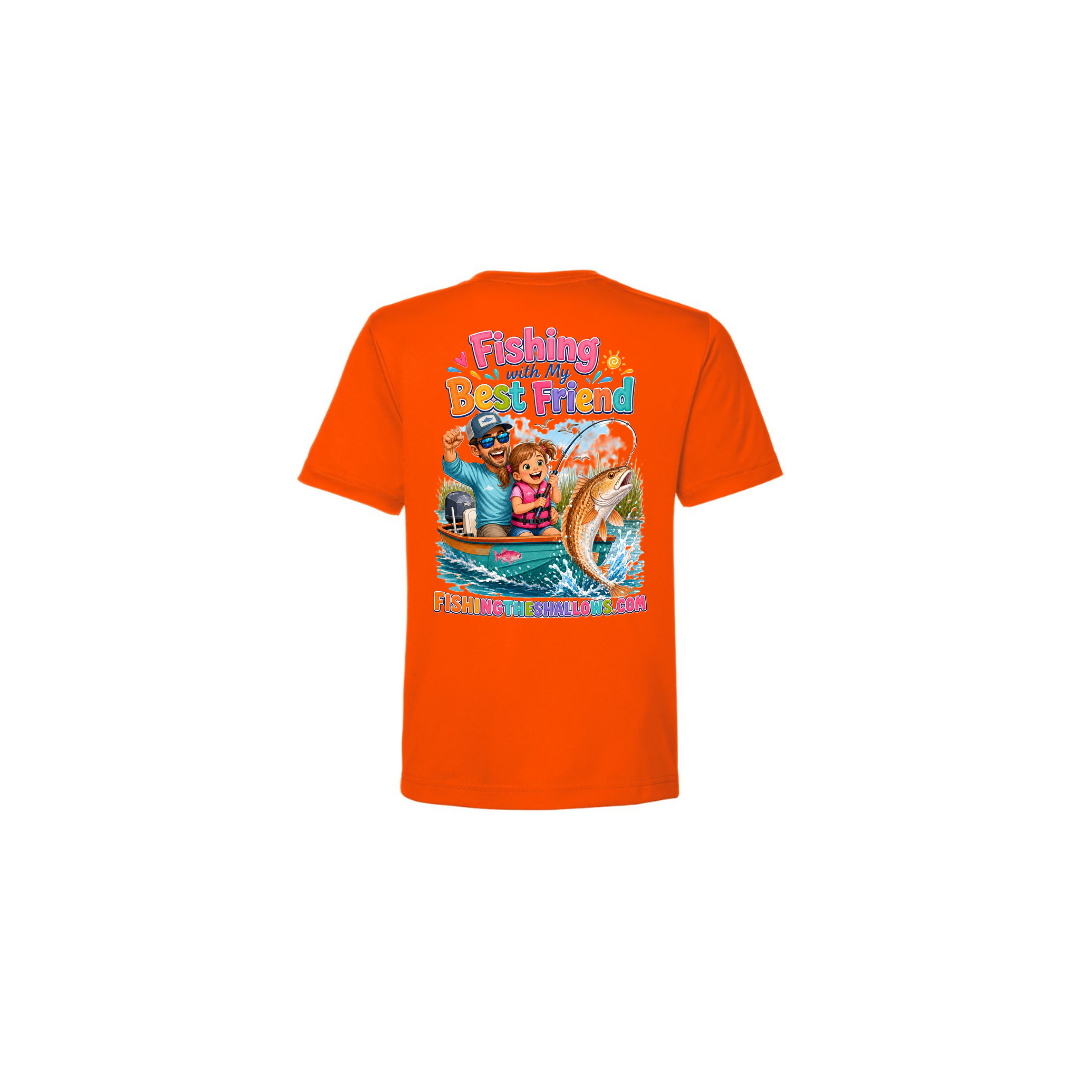 Best Friend Fishing – Girls Short Sleeve in Safety Orange - back view