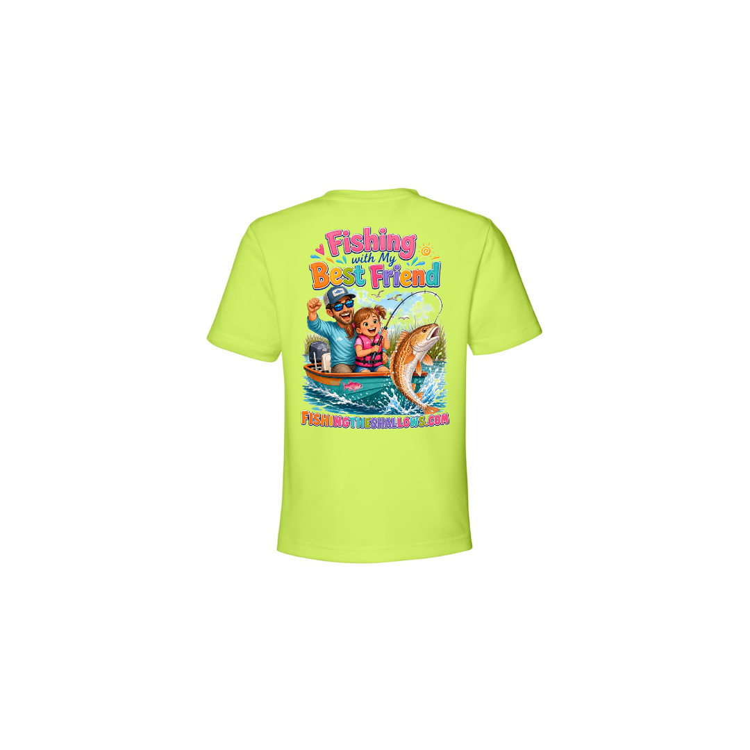 Best Friend Fishing – Girls Short Sleeve in Safety Yellow - back view