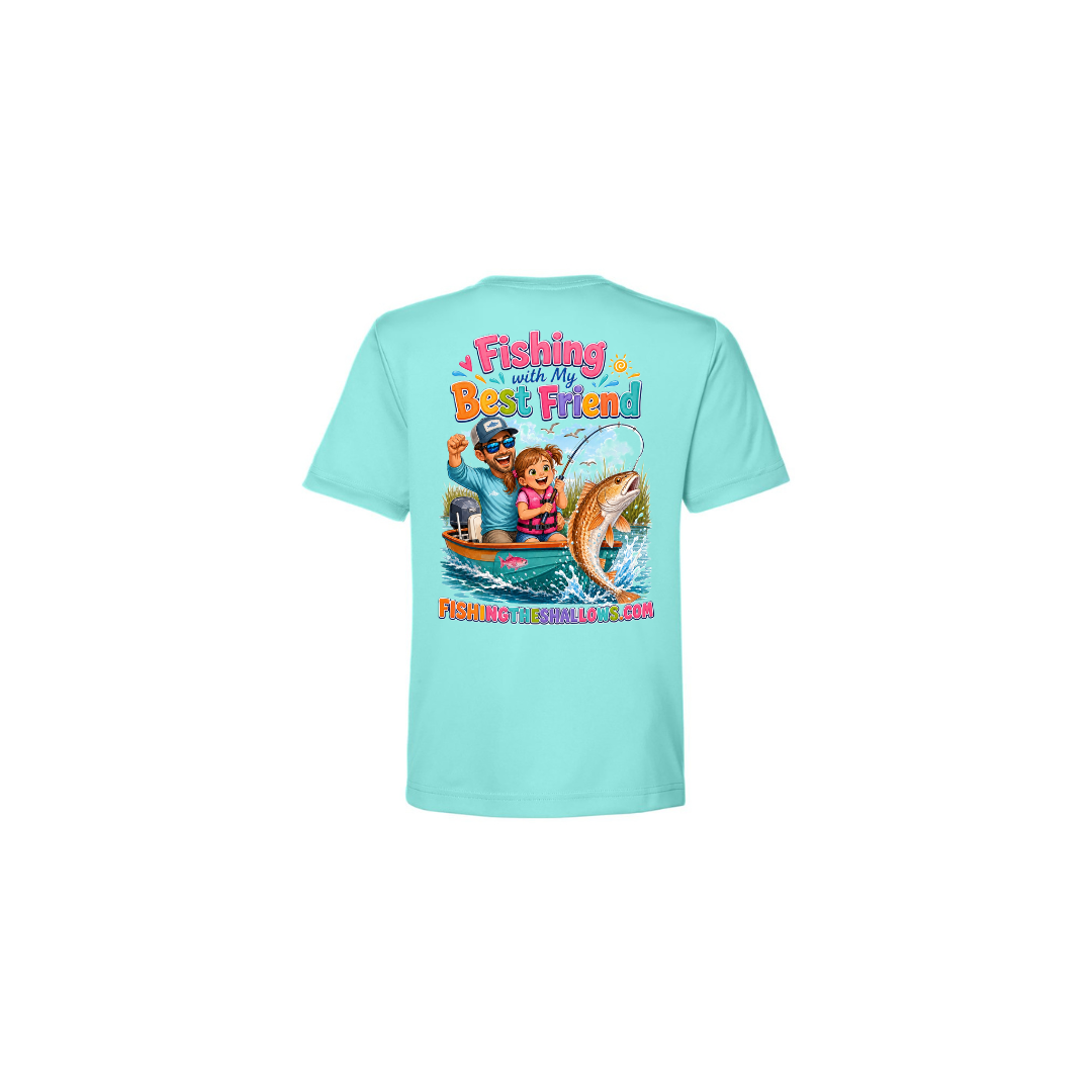 Best Friend Fishing – Girls Short Sleeve in Sea Glass - back view