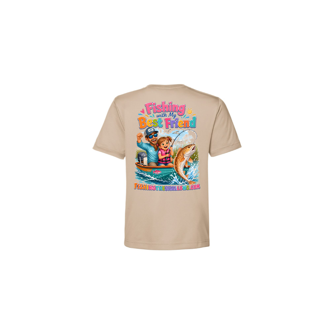 Best Friend Fishing – Girls Short Sleeve in Stone - back view