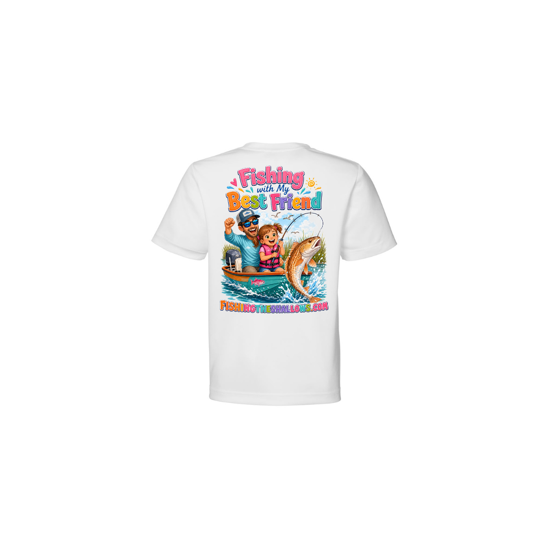 Best Friend Fishing – Girls Short Sleeve in White - back view