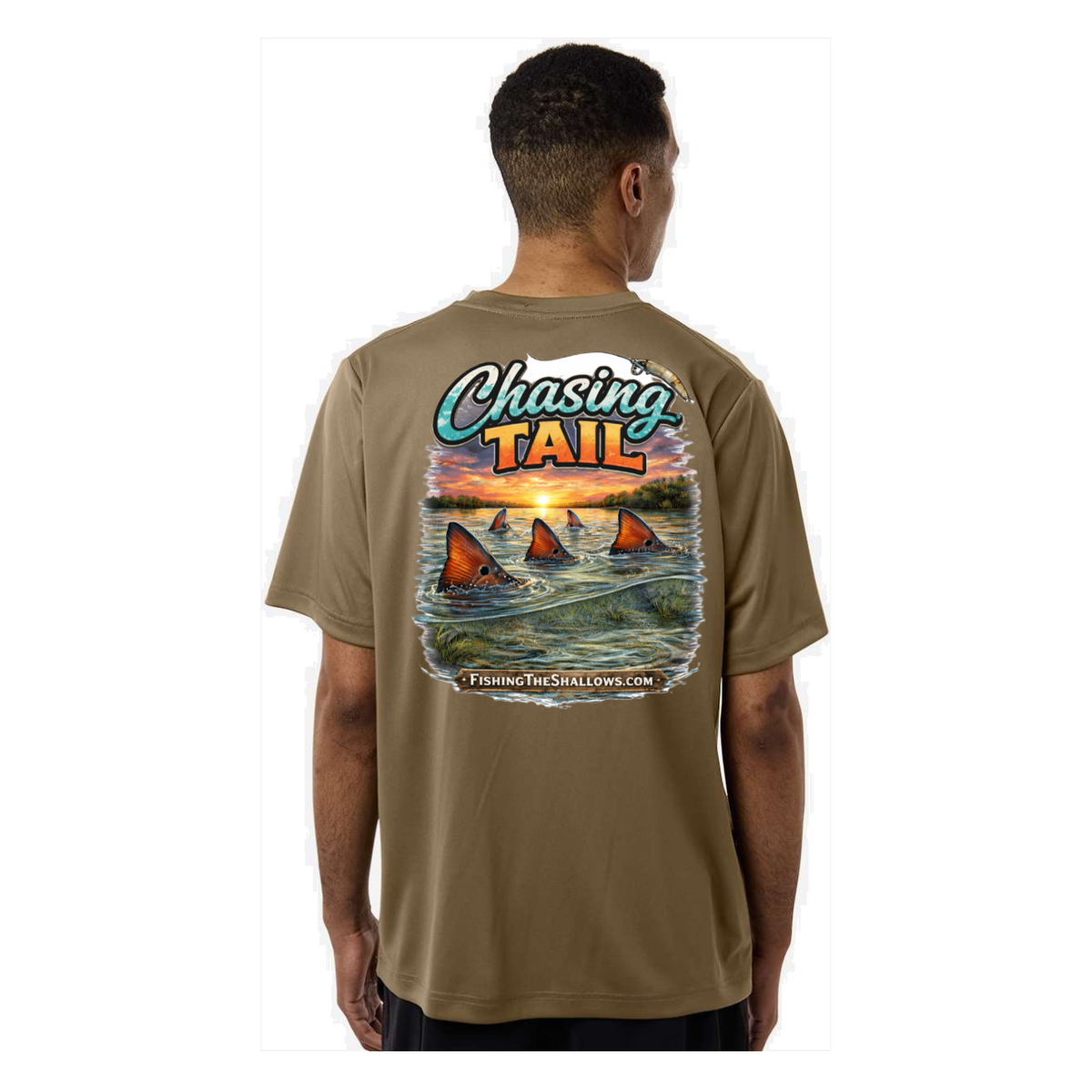 Chasing Tail SS in Coyote Brown, back view - mens short sleeve performance fishing shirt by Fishing The Shallows