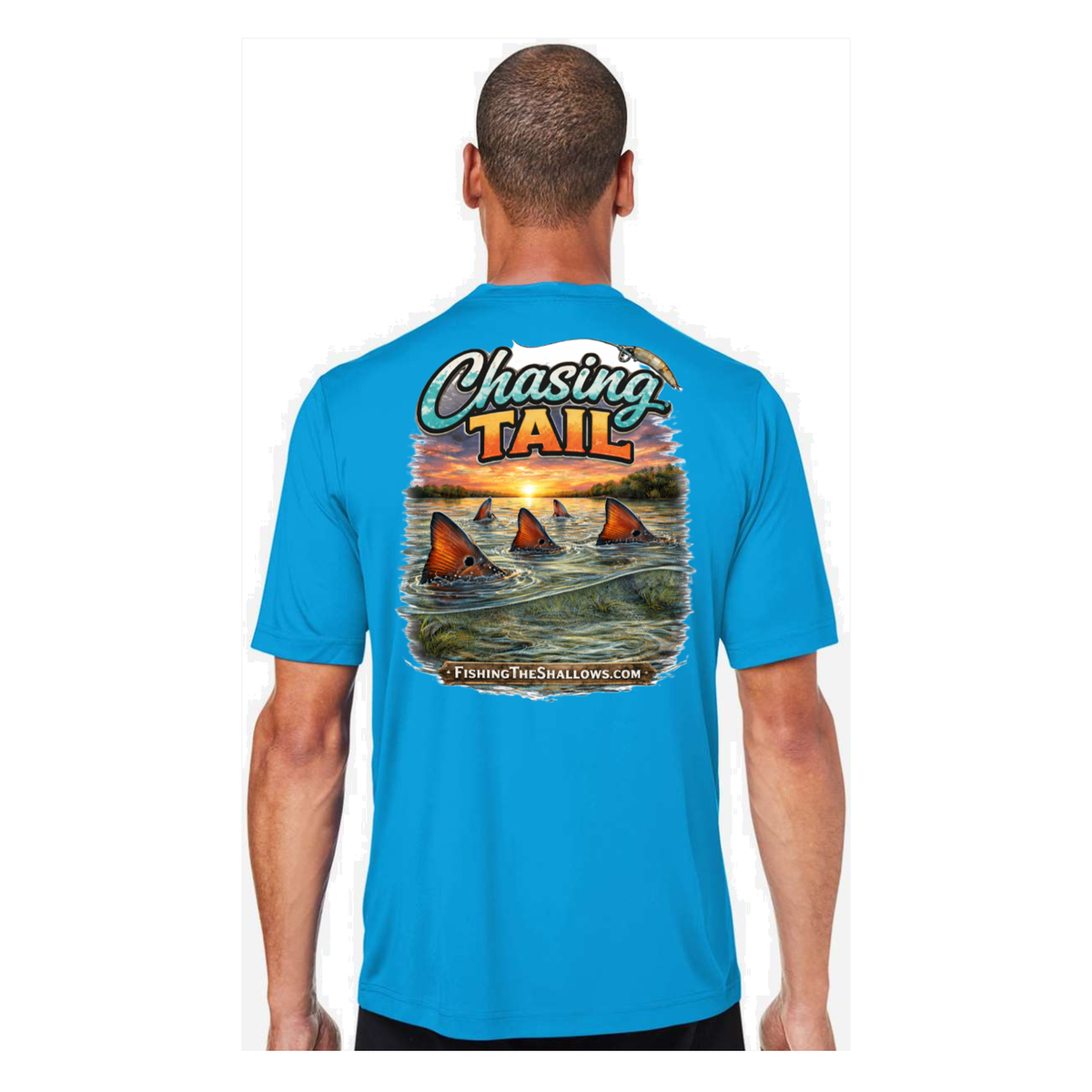 Chasing Tail SS in Electric Blue, back view - mens short sleeve performance fishing shirt by Fishing The Shallows