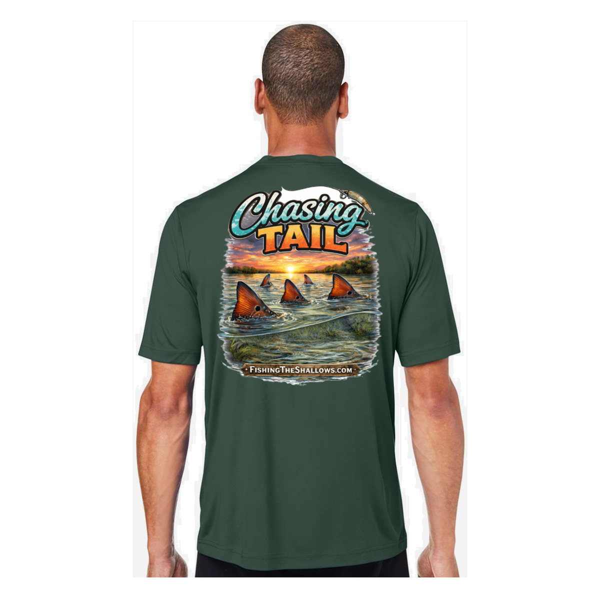 Chasing Tail SS in Forest, back view - mens short sleeve performance fishing shirt by Fishing The Shallows