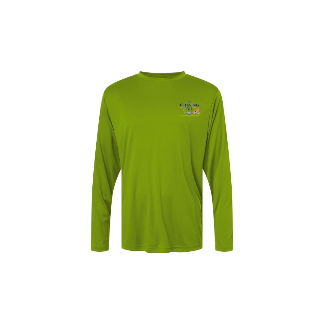 Master Baiter While Chasing Tail – Men's Long Sleeve in Acid Green - front logo view