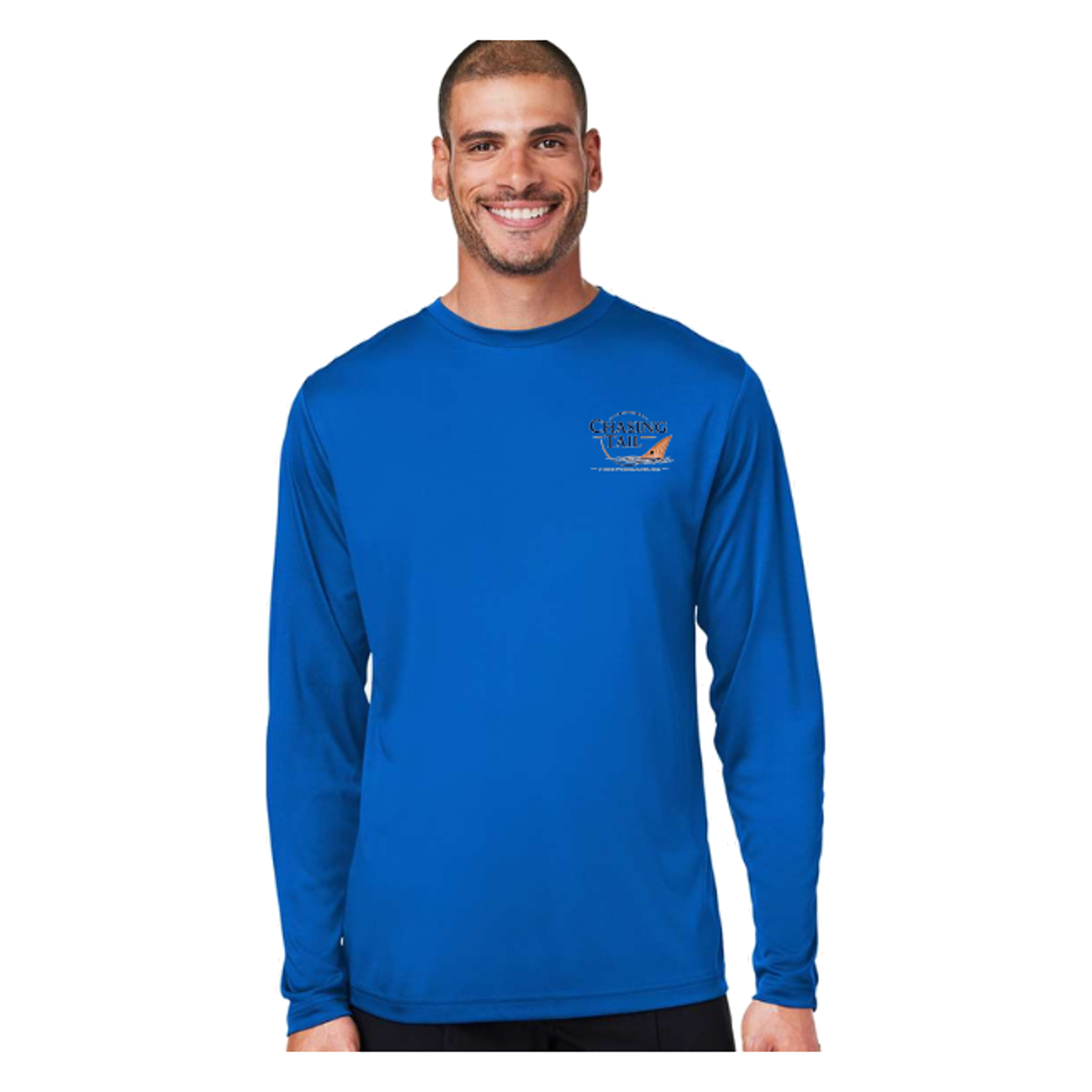 Born To Chase LS in True Royal, front view - mens long sleeve performance fishing shirt by Fishing The Shallows